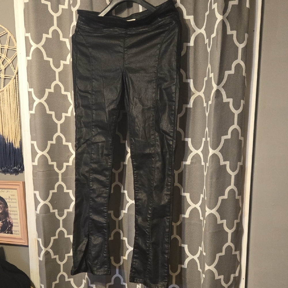 We The Free People Black Faux Leather Shimmer Stretch Pants Womens Medium